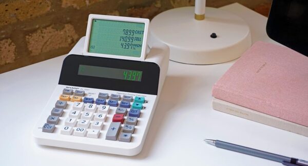 Sharp El-1501 Compact Cordless Paperless Large 12-Digit Display Desktop Printing Calculator That Utilizes Printing Calculator Logic - Image 5