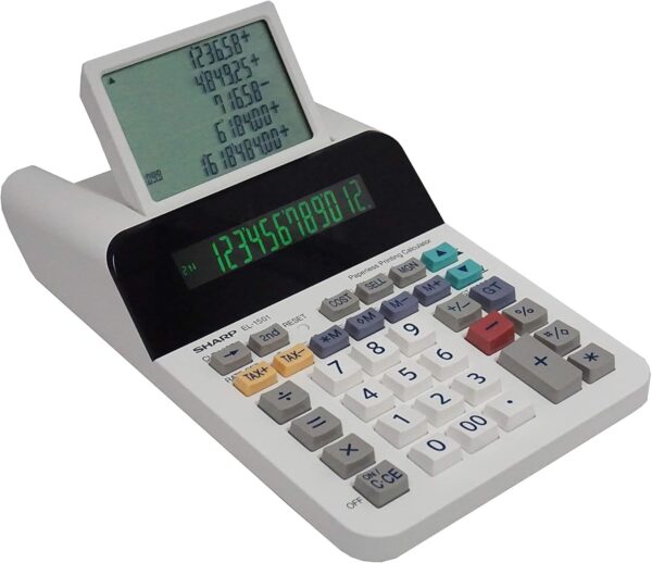 Sharp El-1501 Compact Cordless Paperless Large 12-Digit Display Desktop Printing Calculator That Utilizes Printing Calculator Logic - Image 6