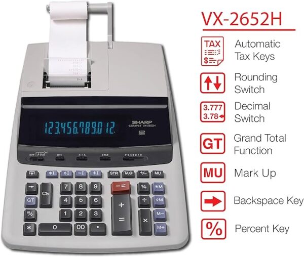 Sharp VX-2652H 12-Digit Desktop Printing Calculator – Clear Display, Dual-Color Tape & Ideal for Everyday Office Tasks